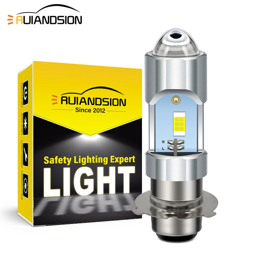 Ruiandsion P15D LED Motorcycle Headlight Bulb 3570 3SMD Chip Moto Running Light Siganl Lamp High Low Beam White Yellow 6V 1000Lm