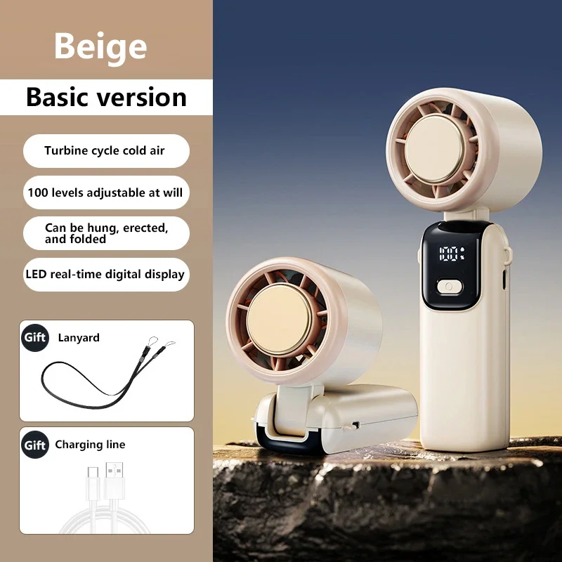 Lenovo Eiskompressions-Handventilator, tragbarer Outdoor-USB-Ventilator mit digitaler Anzeige, faltbar, kühlend, Hochgeschwindigkeits-Turbinenventilator, kleiner Ventilator
