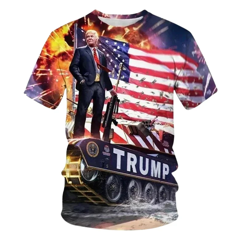 Trump 2024 3D Printed T-shirt Men Women American Flag Pattern Short Sleeve T Shirts Trend Street Walking Jesus Bless You Tee Top