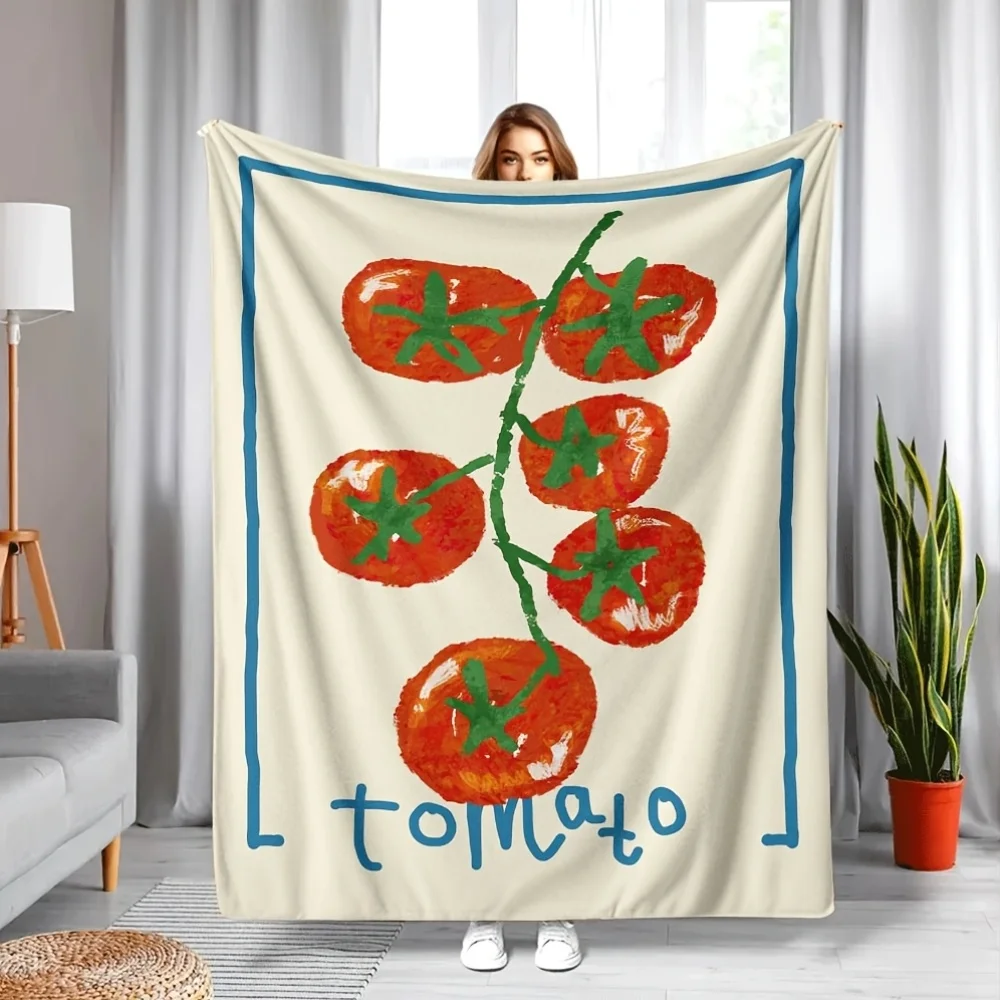 Customize A Stylish And Attractive Flannel Blanket Featuring a Tomato Vine Pattern, Suitable for Relaxing on The Sofa in The Liv
