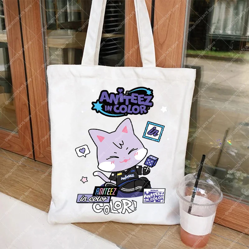 

Cartoon Creative Canvas Tote Accessories Anime ATEEZS Casual Handbag Kpop Style Pattern Fashion Storage Pouch Book Bag Gift 2026