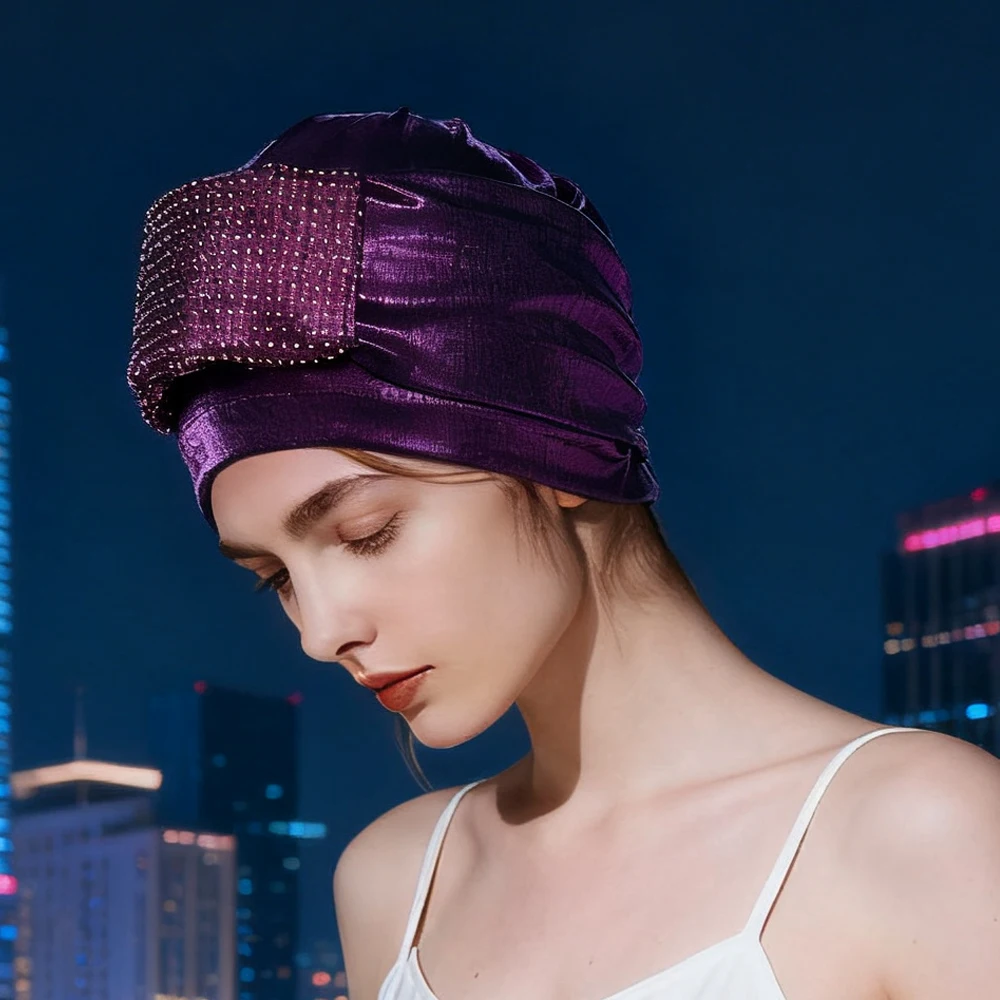 

Sponge Turban Cap for Women Diamonds Muslim Hijab African Head Wrap Auto Gele Headties Muslim Hijab Bonnet Headscarf Nigeria Hat