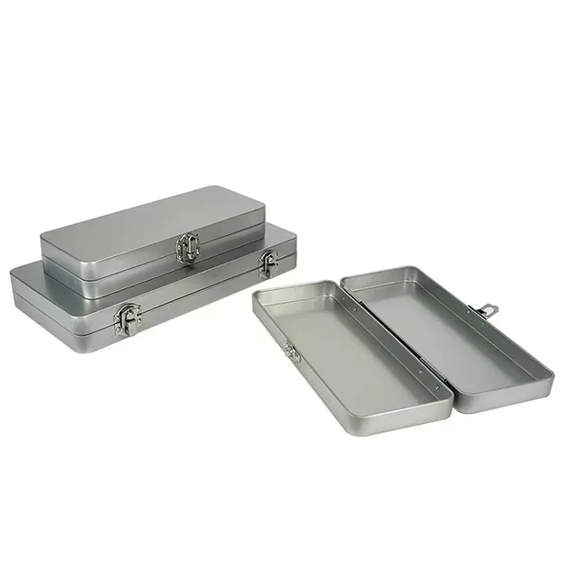 1pc Universal Lockable Metal Storage Box for Craft & Sewing Supplies Durable Matte Rectangular Tin Organizer for Tools,Pencils