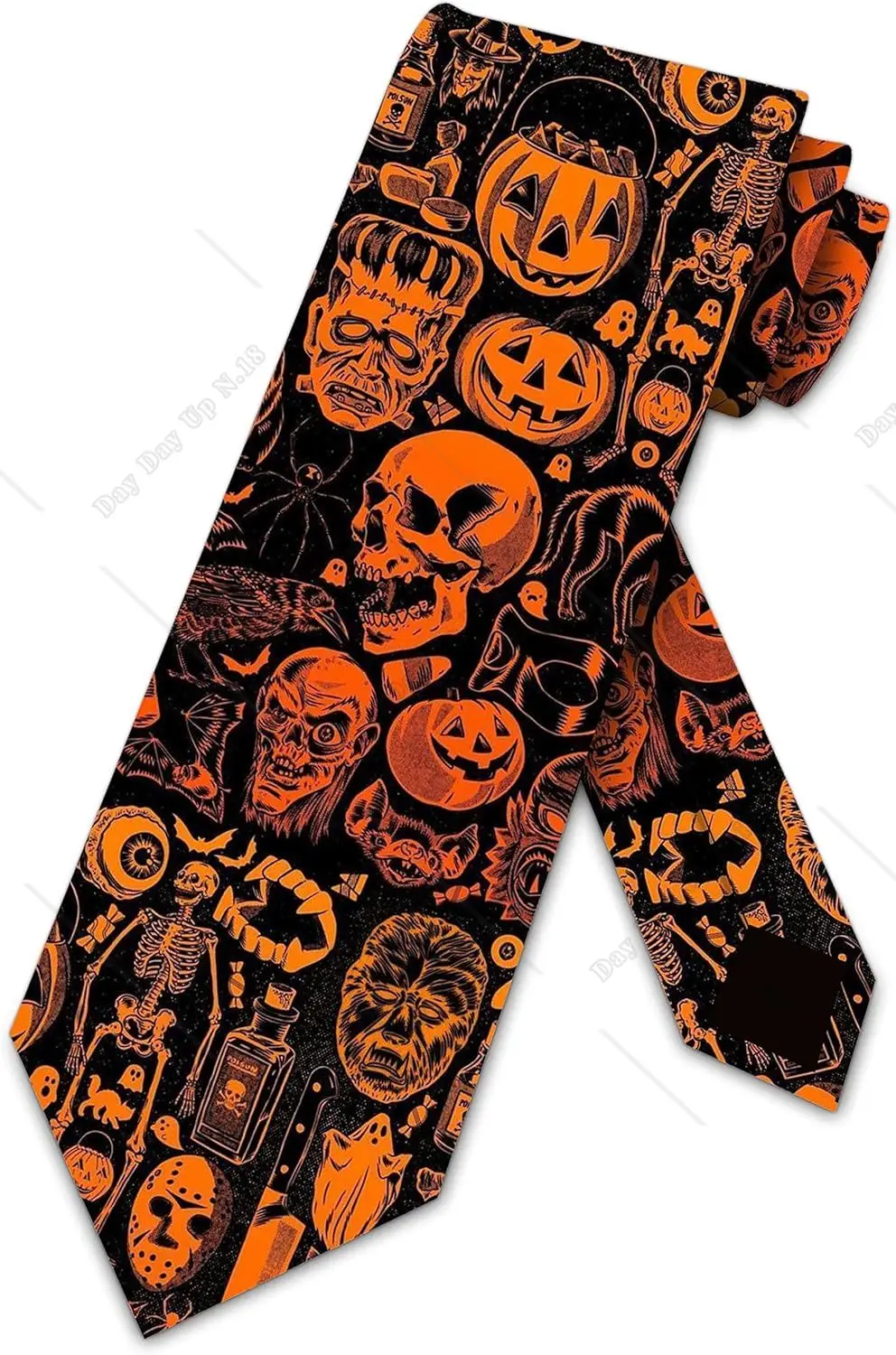 

Orange and Black Halloween Skeletons Zoombies Bats Ties Mens Holiday Necktie Horror Tie Witchy Style Tie One Size