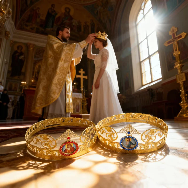 Neue orthodoxe Kirchenkrone, Jesus- und Maria-Ikone, Heilige Familie Krone, religiöses Ritual, orthodoxe Kirche, heilige Hochzeit, Ehepaar-Kronen-Set – Detail 4