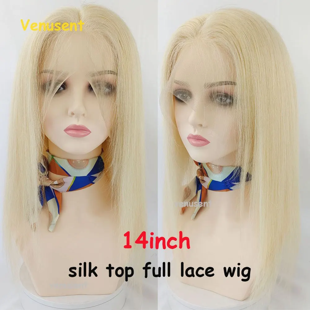 Light Blonde Full Lace Human Hair Wig Silk Base Straight Remy Human Hair Transparent Lace Silk Top Full Lace Wig For Women #613