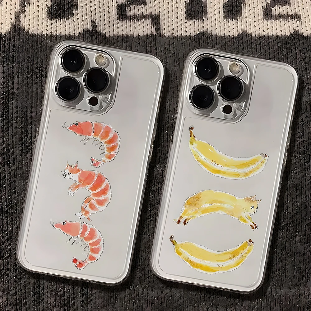 

Interesting Shrimp Banana Kitten Phone Case For Tecno Spark Go 30C 10 Camon 40 30 20 Pova Pro itel S23 A70 4G 5G Clear TPU Cover