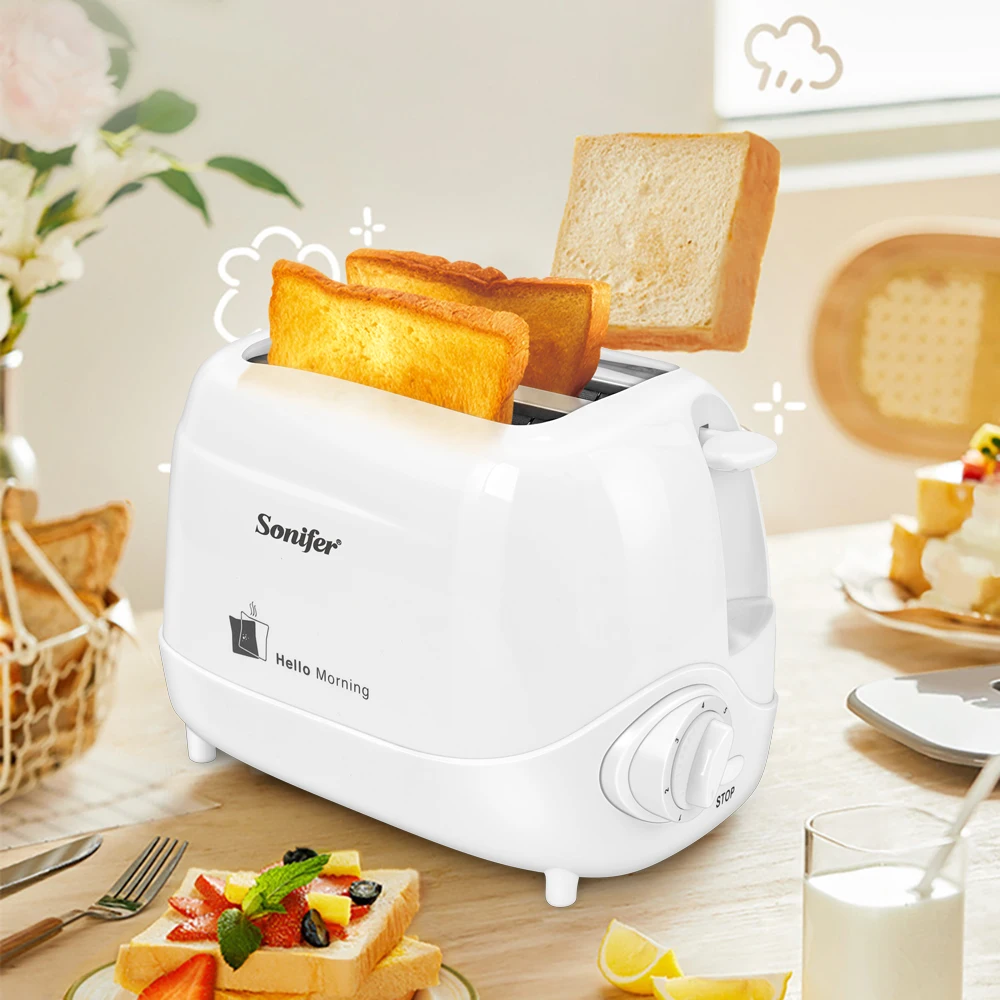 Toaster Sonifer SF-6006 700W 2 Slice Bread Toaster Cool Touch Browning Control Auto Pop Up Shut Off for Home Breakfast