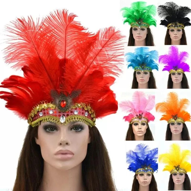 Indian Crystal Crown Feather Headbands Party Festival Celebration Headdress Carnival Headpiece Headgear Halloween New