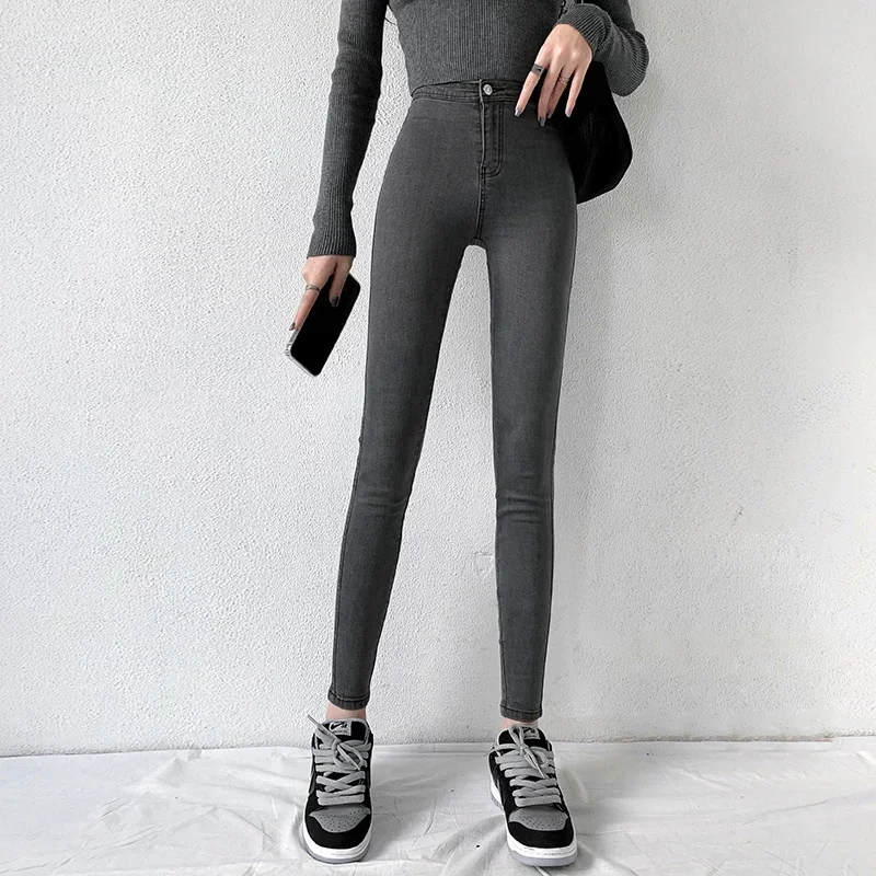 Skinny Jeans For Woman 90s Super Stretch Gray Denim Sexy High Waist Slim Female Fashion Office Trendy Waisted Vintage Pants Y2K