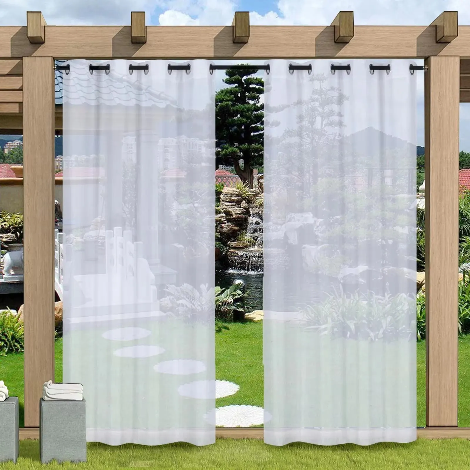 1PC, Waterproof Outdoor Polyster Grommet Top Curtain, Outdoor Curtain For Gazebo, Porch, Pergola and Patio Decoration