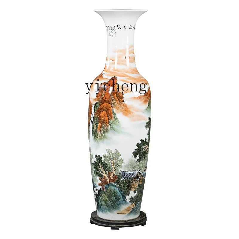 

Tqh Hand-Painted Ceramic Vase Jingdezhen Living Room and Hotel Decoration Opening Floor Ornaments Gift