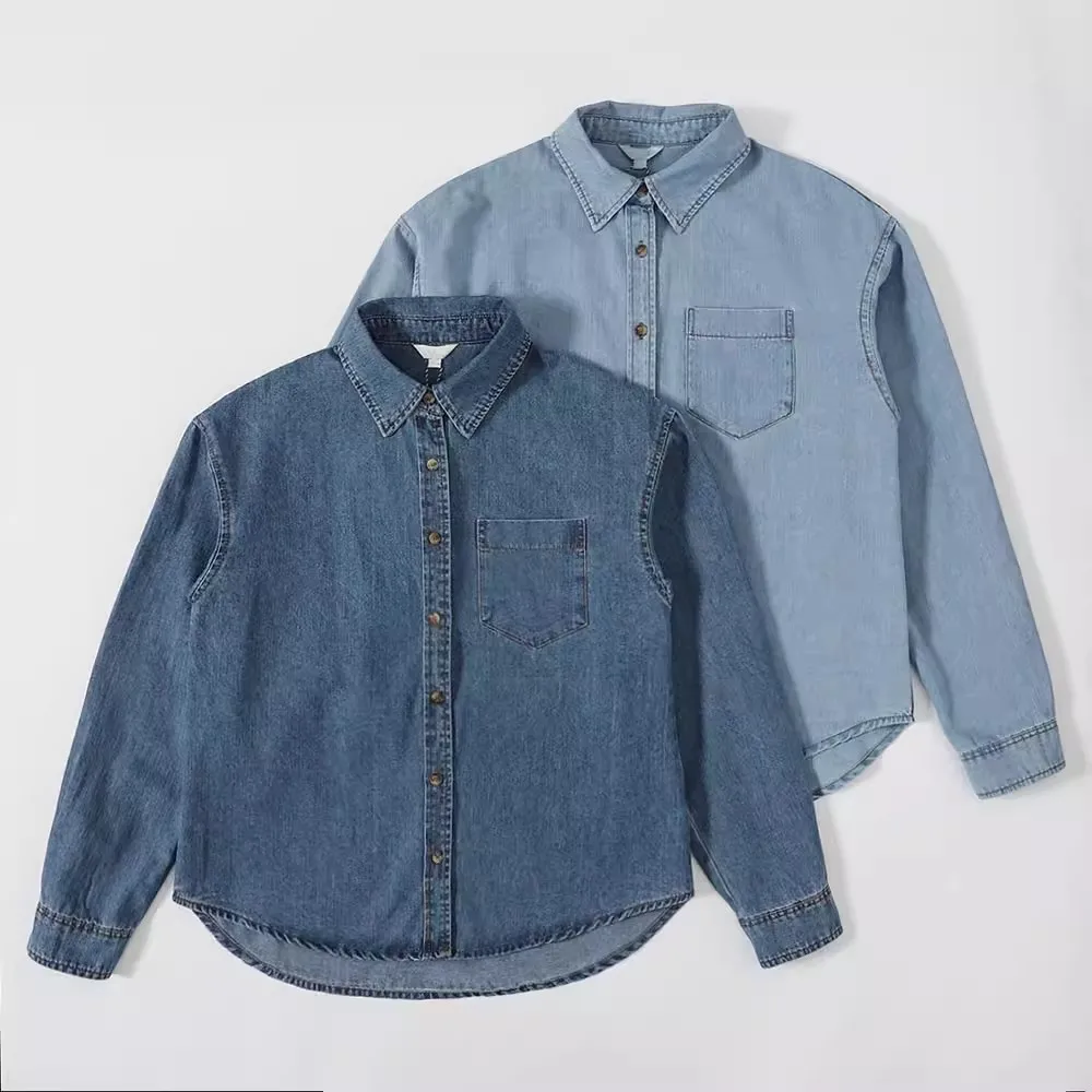 

Классическая женская джинсовая рубашка с длинным рукавом, повседневный свободный крой, с воротником, универсальный топ, новый весенний стиль, свободный крой, повседневная одежда S...