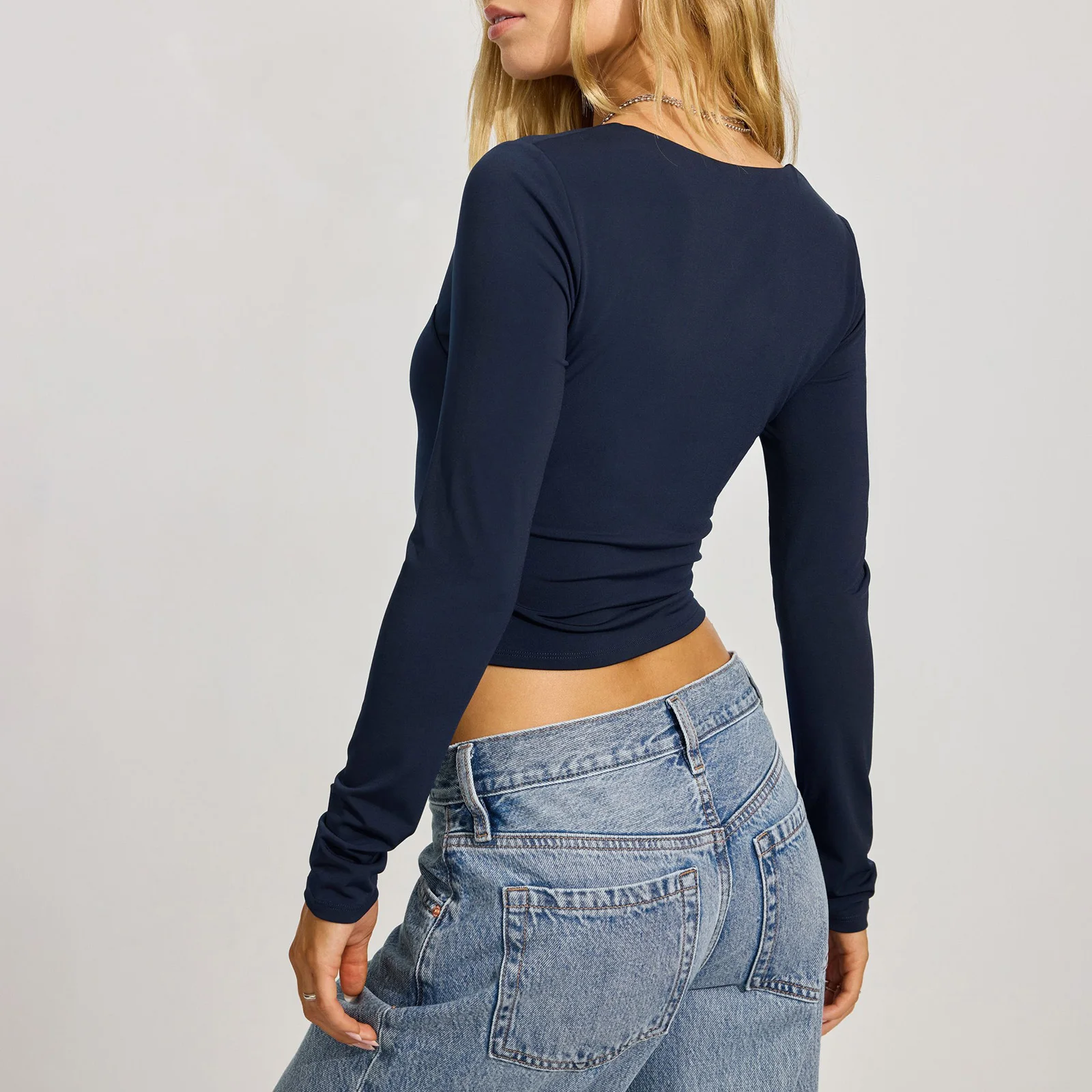 女性用長袖スクエアネッククロップトップ、単色スリムフィットベスト、女性用トップス、ベビーTシャツ、タンク、春のキャミソール、y2k