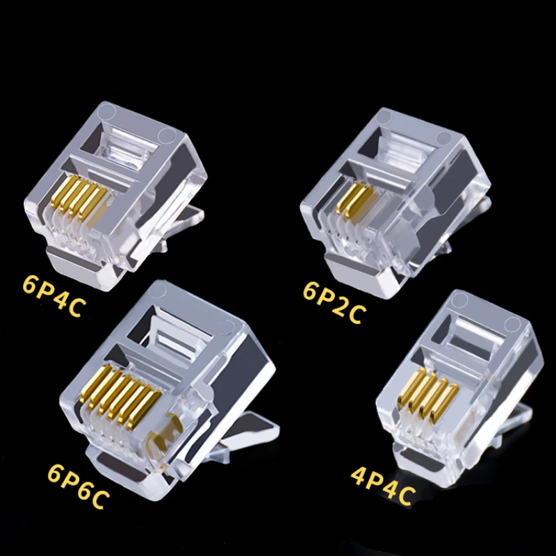 10/20/50PCS/lot RJ11 6P2C 6P4C 6P6C Telephone Internet Modular Plug Jack RJ11 Connector RJ-11 Crystal Heads Gold-Plated 6U