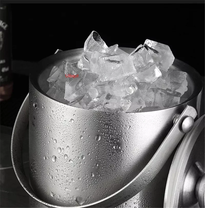 Seau à Glace Inox 3L Isolé Double Paroi Avec Couvercle - Rafraîchisseur Champagne Et Vin Pour Fêtes Et Cocktails