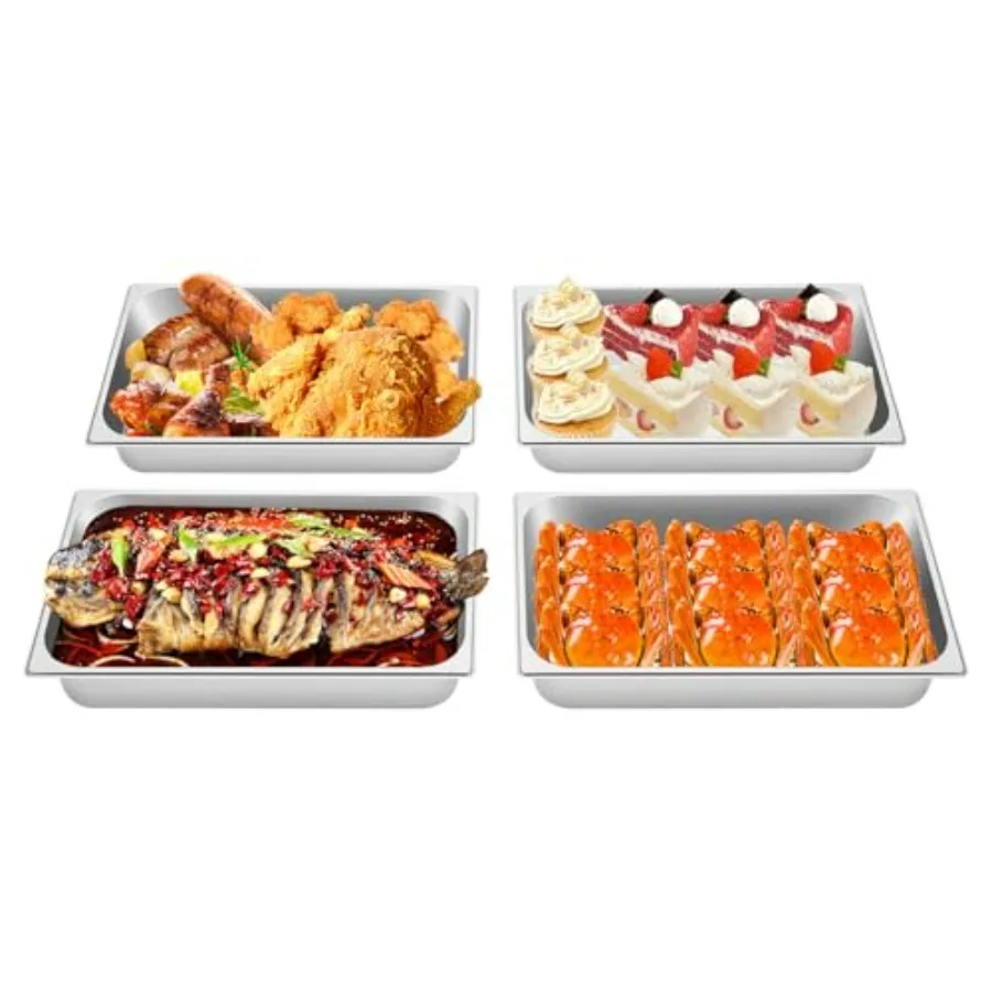

4 PCS Full Size Stainless Steel Steam Table Pans with Lids for Buffet Catering 4 Inch Food Trays Ideal for Hotel and Restaurant