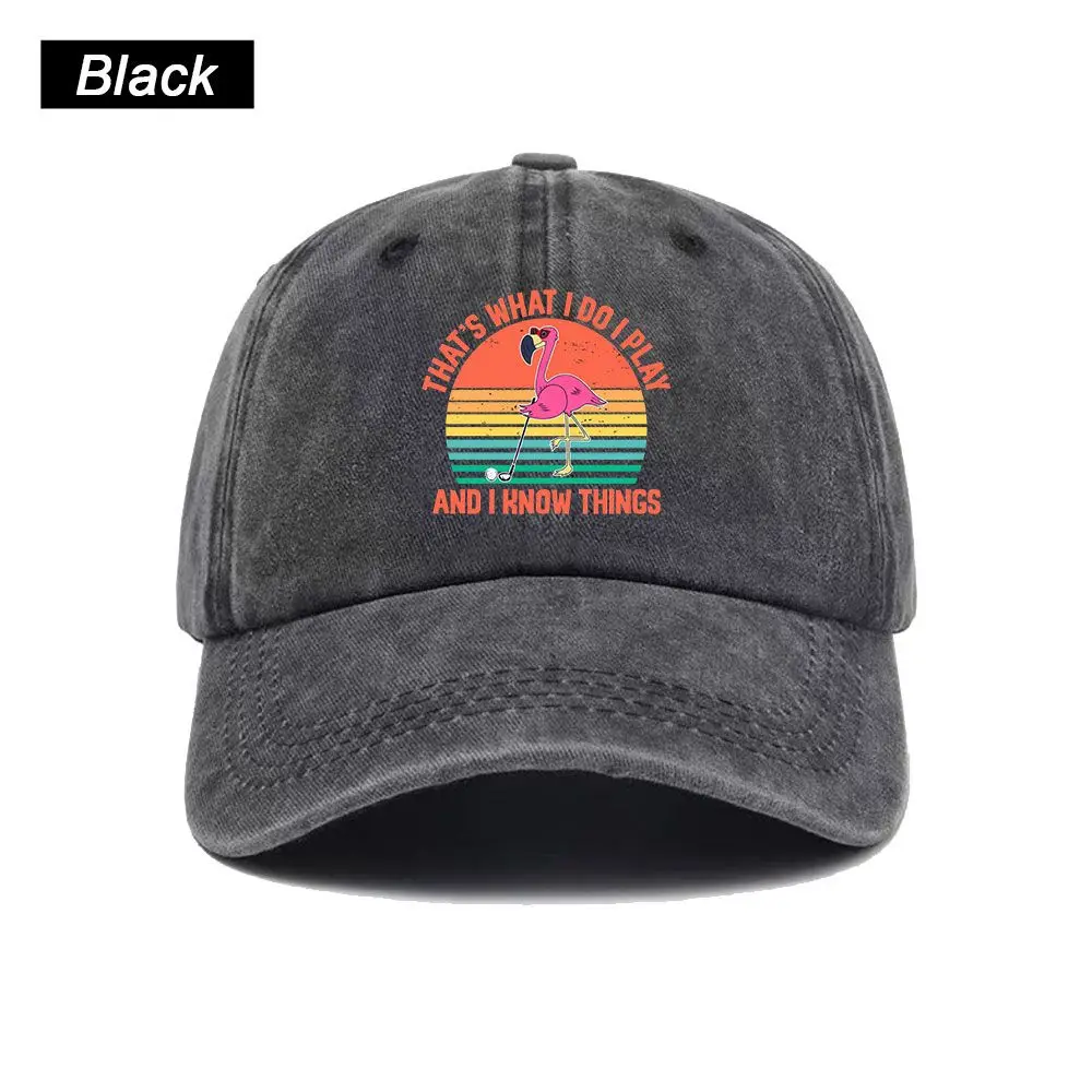 Vintage Washed Baseball Cap Flamingo That's What I Do I Play And I Know Things Print Graphic Unisex Streetwear Casual Cotton Hat