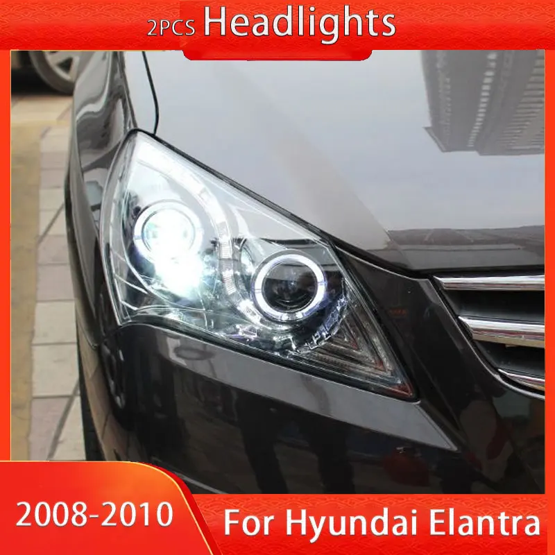 

Передняя фара для Hyundai Elantra светодиодный фара 2008-2010 фары Elantra DRL сигнал поворота Дальний свет ангельский глаз проектор