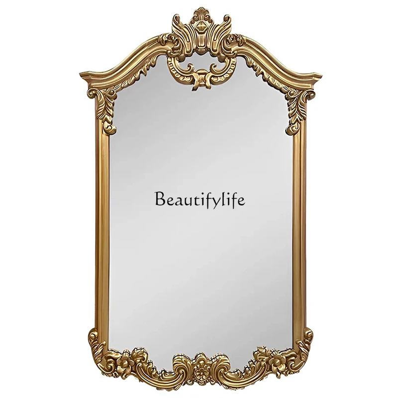 European retro bathroom mirror wall hanging living room carved special-shaped vanity mirror