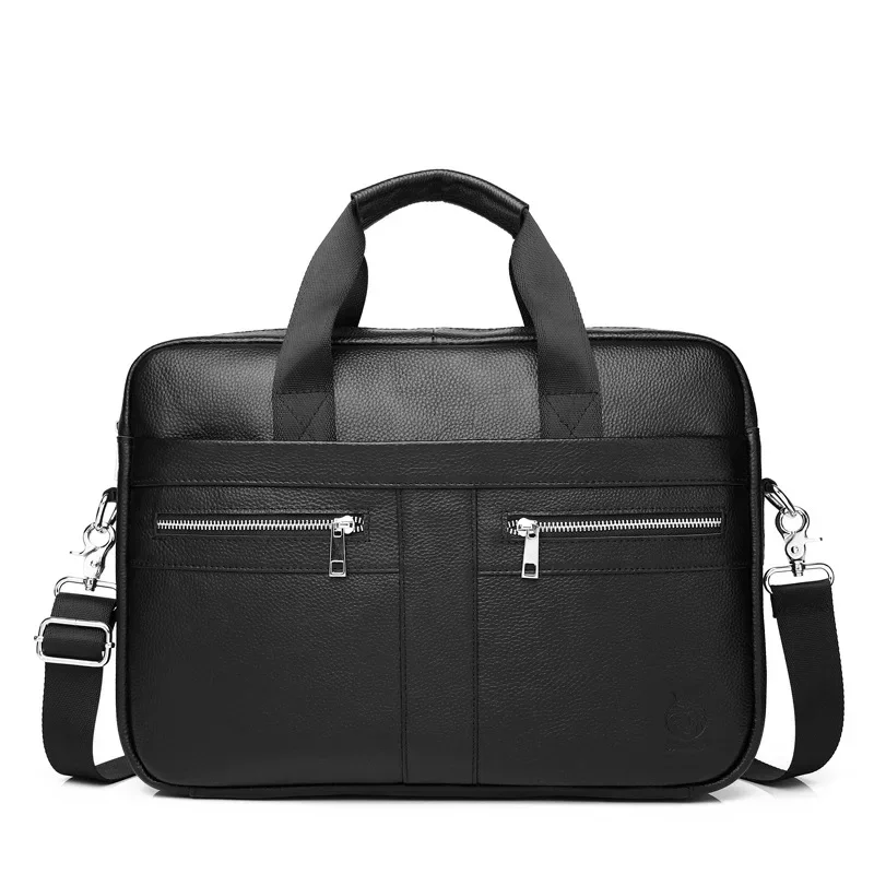 New Luxury Cow Genuine Leather Business Men's Briefcase Male Briefcase Shoulder Bag Men Messenger Bag 15 Inch Tote Computer Bag