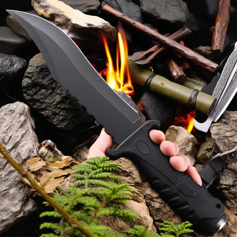 Outdoor Portable Stainless Steel Straight Knife High Hardness Straight Knife Wilderness Portable Knife Outdoor Straight Knife