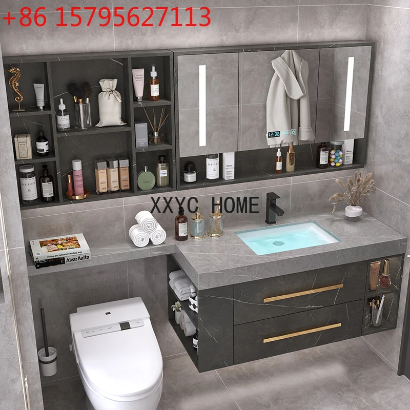 

Cabinet Combination Simple Modern Bathroom Stainless Steel Washstand Light Luxury Toilet Extended Board Cabinet