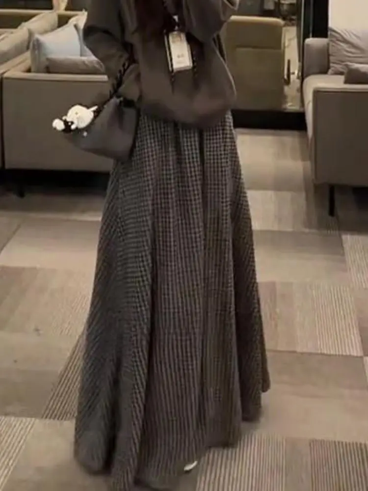 

plus Size Vintage Slim Fit Plaid Casual Drop Waist Skirt Winter New Sle Slimming A-Line Skirt Trendy f-length Skirt