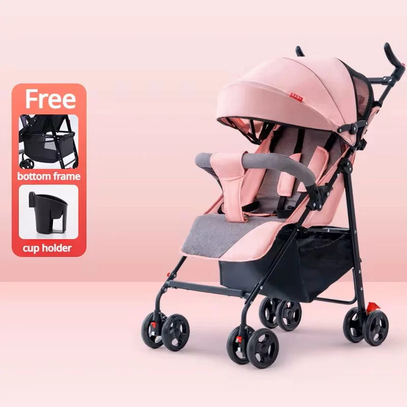 Baby Lightweight Stroller with 360° Universal Wheels & Basket Foldable Infant Strolling Cart with Canopy Adjustable Backrest