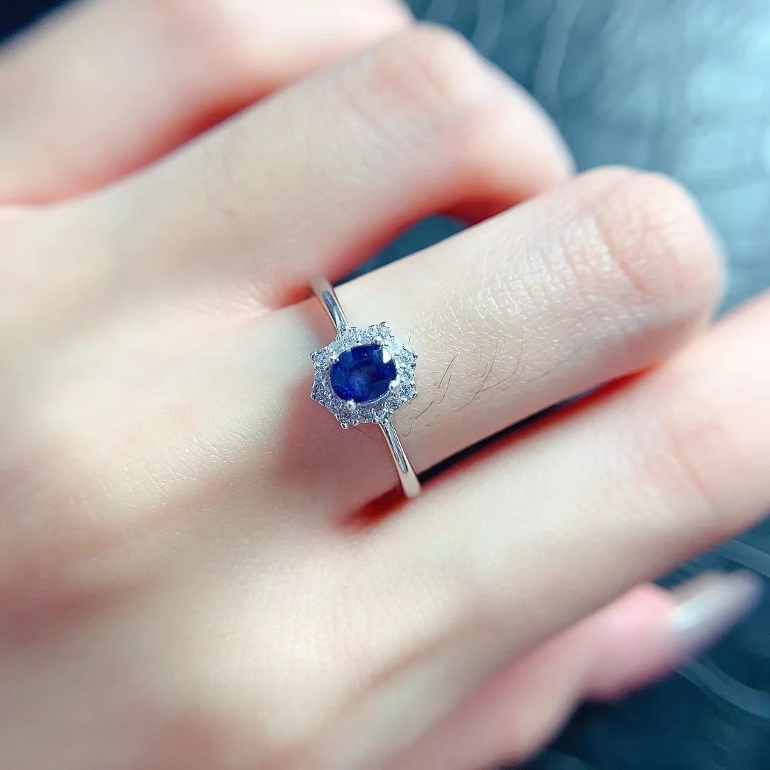 

Темно-синее кольцо с натуральным сапфиром для помолвки, 4 мм * 5 мм, серебряное кольцо с сапфиром 0,4 карата и позолотой 18 карат