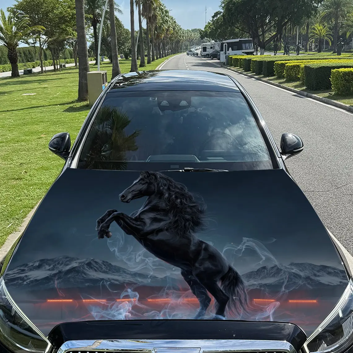 

Nighttime Galloping Horse Print car hood stickers, waterproof self-adhesive, scratch resistant, easy to stick, durable car PVC s