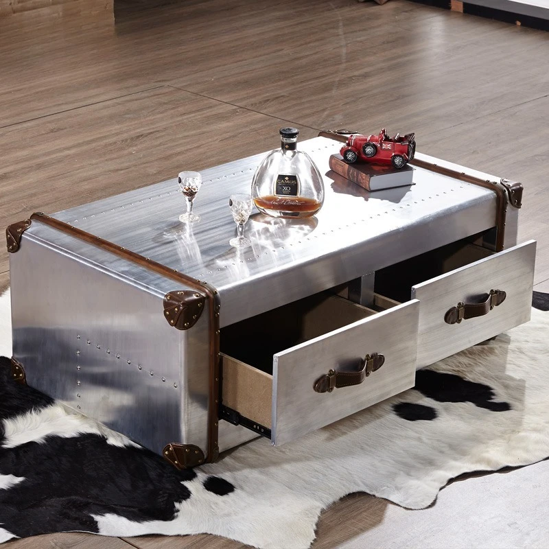 

American country bar industrial style furniture, retro KTV stainless steel aluminum leather box office coffee table