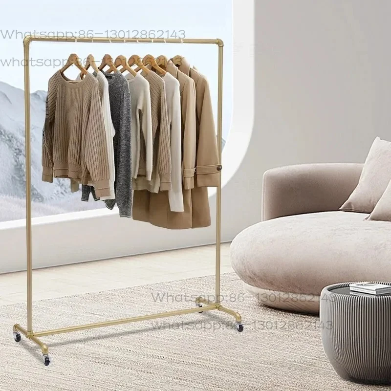 ‎Floor Standing Galvanized Pipe Clothing Rack with Wheels  Coat Rack for Family Clothes Display