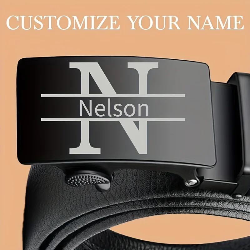 Customized Name Men's Automatic Buckle Belts Fashion Personalized Text Gift for Father's Day Him Husband Birthday Anniversary