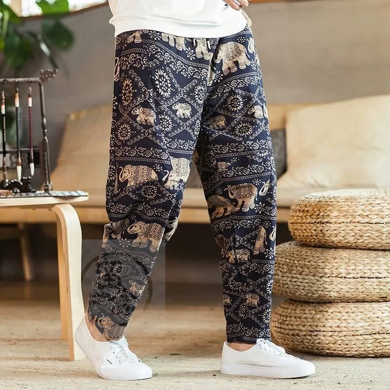

Loose Large Size Floral Print Men's Casual Pants Trendy Faion Straight Leg mid Waist Hip Hop Sle Animal Patterned