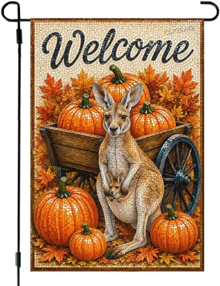 Kangaroo Flag Thanksgiving Fall Garden Flag 12x18 Inch Double Sided Pumpkin Leaf Yard Banner Autumn Outdoor Decor for Porch  kkz