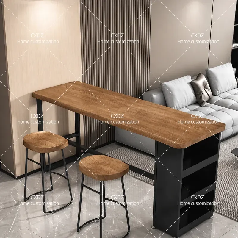 Solid Wood Bar Table with Storage Cabinet Household Partition Wine Rack Small Apartment Kitchen Wall Mounted Long Table and