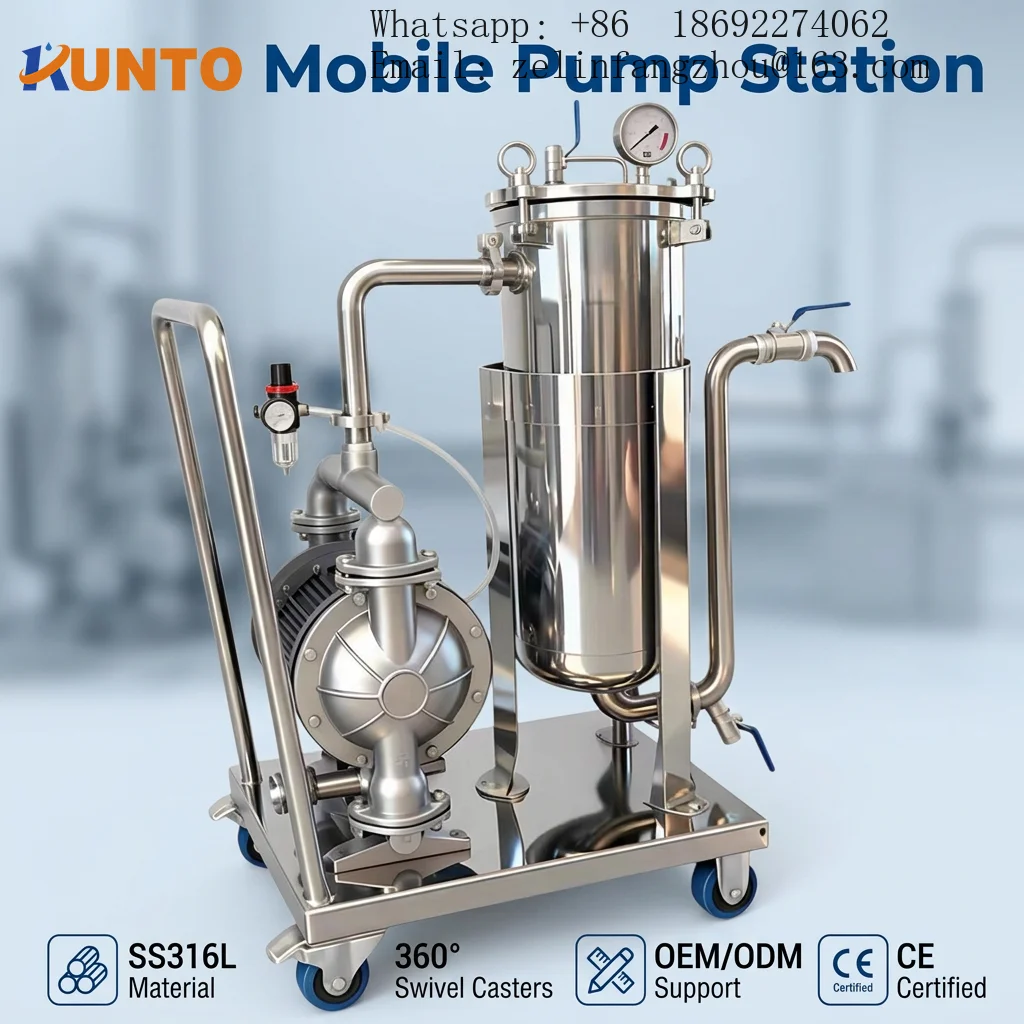 Heavy Duty SS304 Stainless Steel Mobile Pump Station Portable Plug and Pump Trolley for Industrial Chemical Food Plant