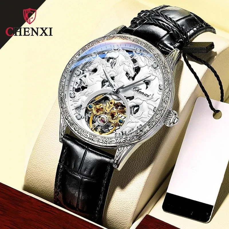 

CHENXI 6029 часы мужские модные дизайнерские часы с кожаным ремешком автоматические механические часы мужские роскошные наручные часы с турбийоном