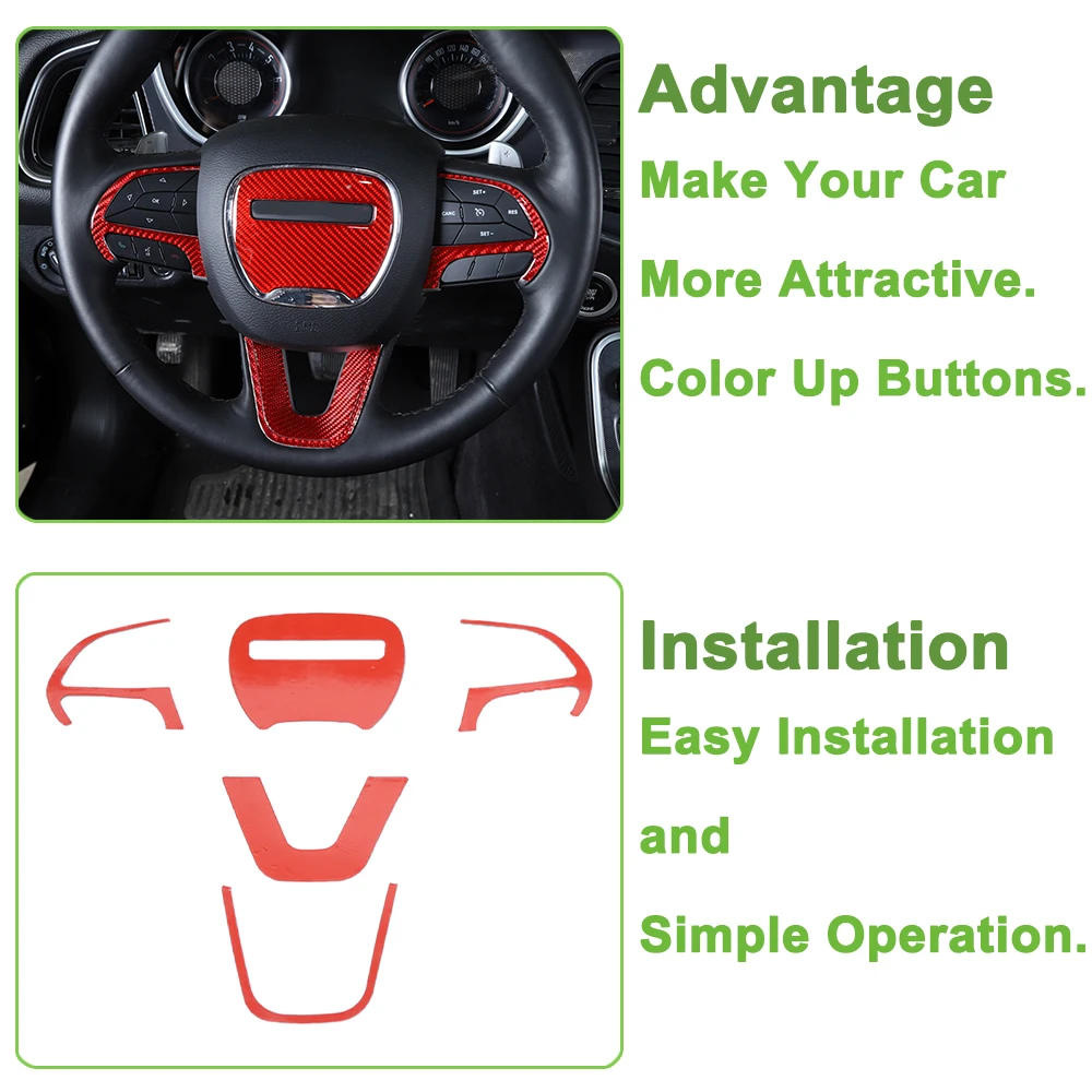 Car Steering Wheel Decoration Cover Trim Protector for Dodge Challenger 2015-2018 2019 2020 2021 2022 2023 Interior Accessories
