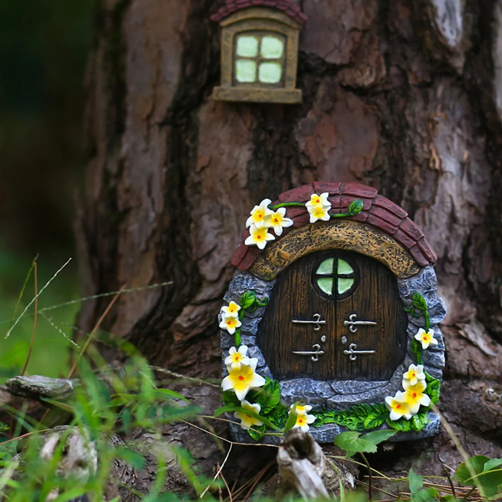 

1 set 1 Set Tree Decor Fairy Door Outdoor Miniature Fairy Decor Garden Sculpture Glow In Dark Night Decoration Yard Art