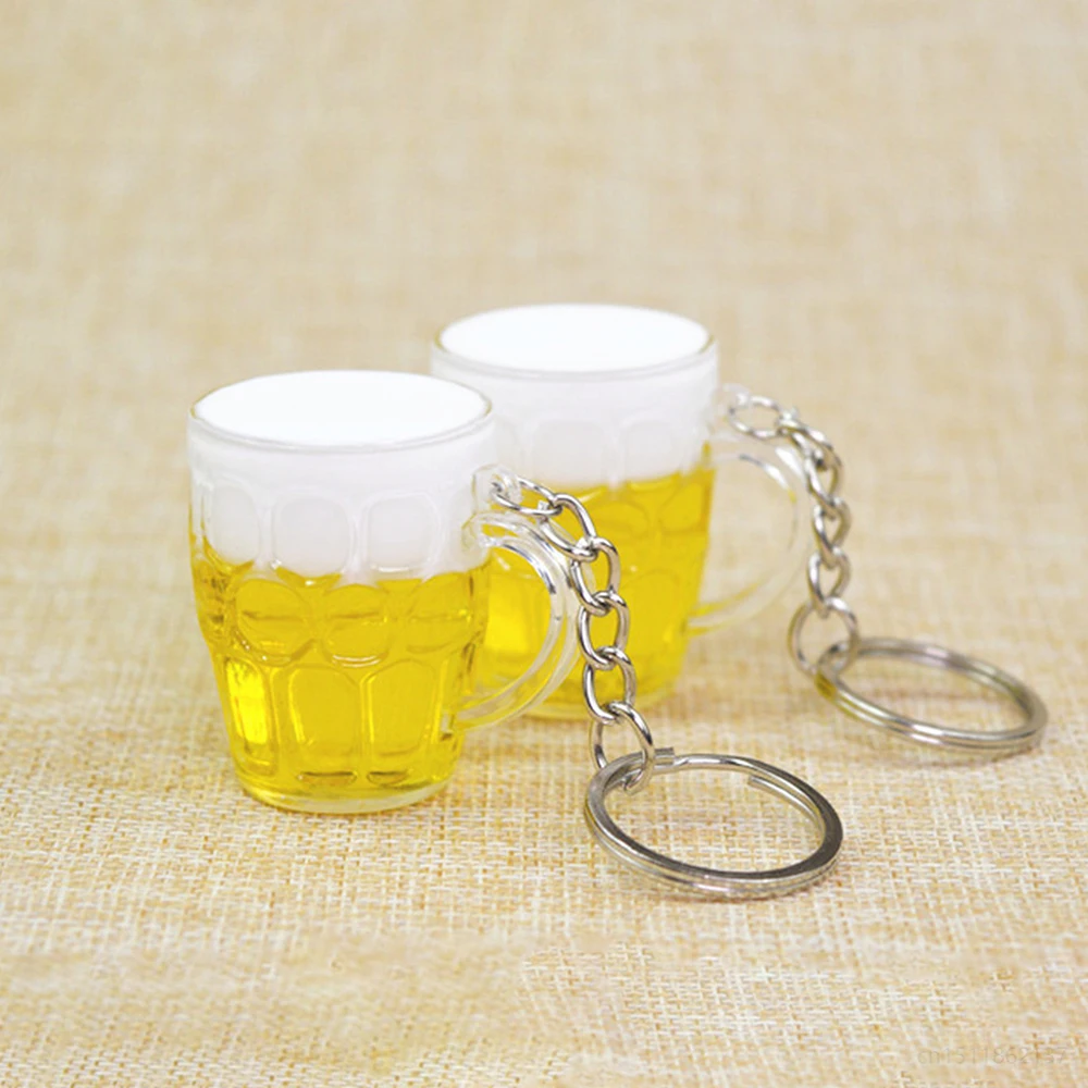 Simulation Beer Mug Keyring for Women Men Couple Keychain Bag Charms Resin Car Key Chains Creative Gift