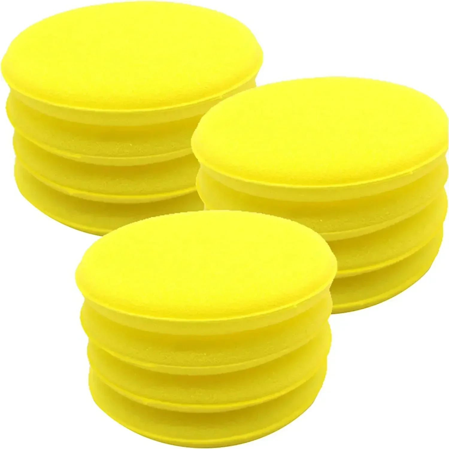 Reusable double-sided car polishing sponge, round yellow high-density foam wax pad, multi-purpose automatic cleaning