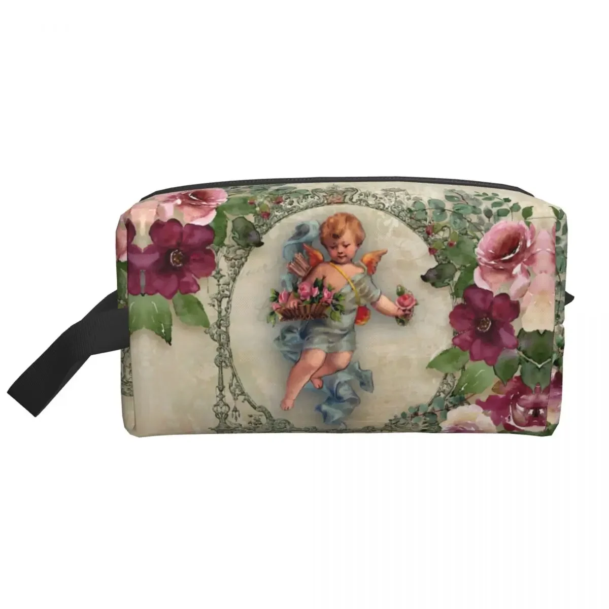 Custom Vintage Rose Victorian Angel Travel Cosmetic Bag for Women Makeup Toiletry Organizer Lady Beauty Storage Dopp Kit