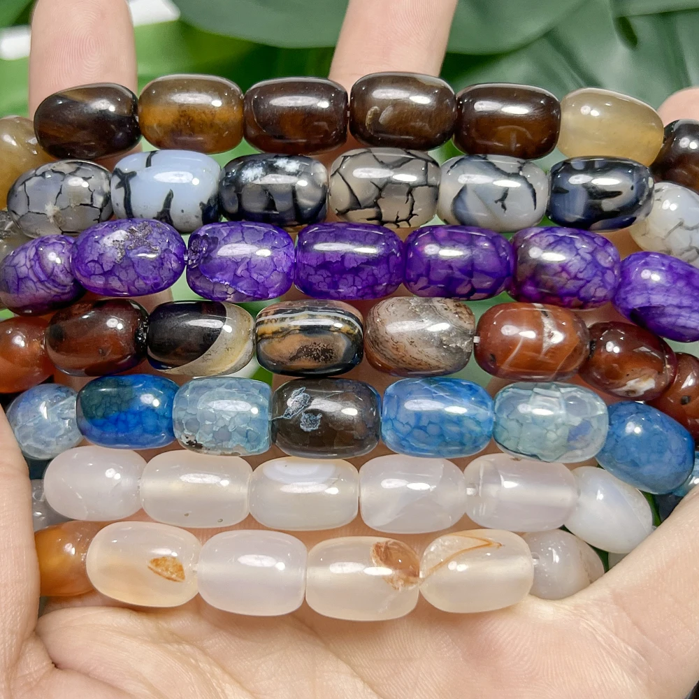 Natural Stone Beads 14x10mm Purple Blue Dragon Veins Cracked Agate Bucket Beads for Jewelry Making DIY Bracelet Necklace 15''