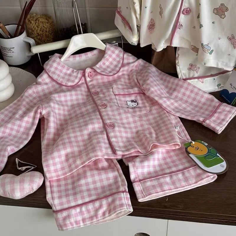 子供のためのハローキティの絵が描かれたパジャマ,家庭用品,カーディガン,漫画,小さな女の子,新しい,2個セット