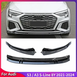 For Audi S3 / A3 S-Line 8Y 2021 2022 2023 2024 Front Diffuser Diffusor ABS Gloss Black Front Bumper Lip Body Kit Car Accessories