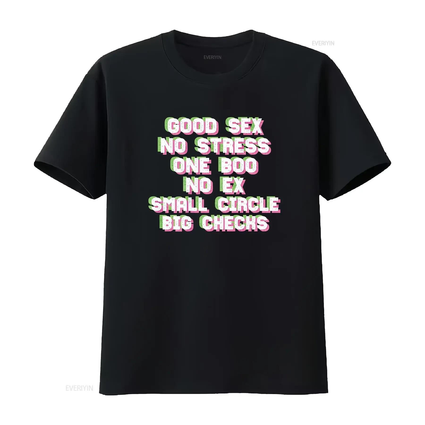 Good Sex No Stress One Boo Small Circle Big Checks I On Back T Shirt vintage Washed Versatile homme Stretched Breathable