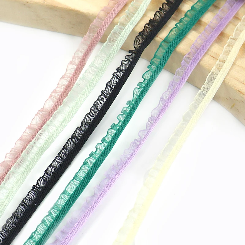 

15mm Elastic Organza Lace Ruffle Trim Ribbon 10-45M Elastics Band for Headdress Bow Dress Decor DIY Clothes Sewing Accessories