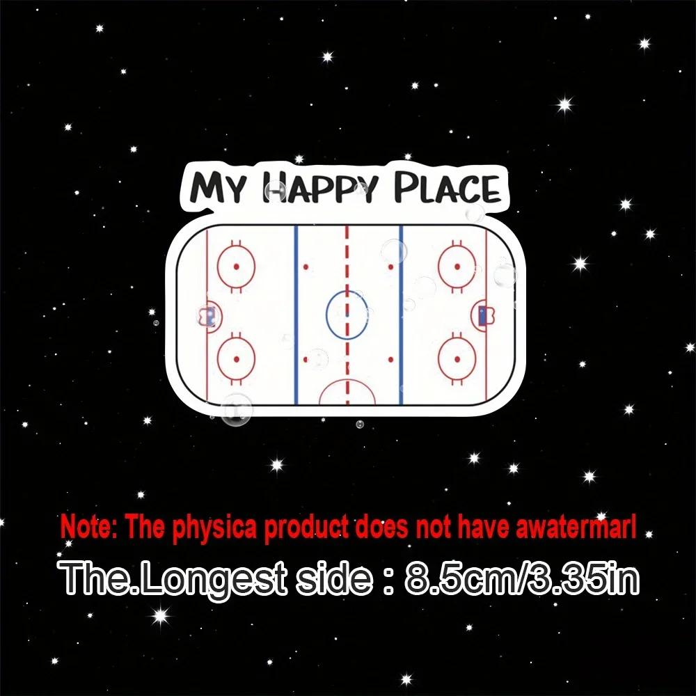 

1PC "My Happy Place" Hockey Stickers Cartoon Ice Rink Star Pattern Matte Self-Adhesive Decals for Car Laptop Decor